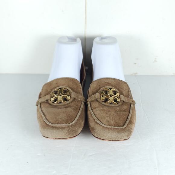 TORY BURCH Women's Metal Miller US8M Taupe Suede Medallion Logo Loafer Flats - Picture 3 of 16